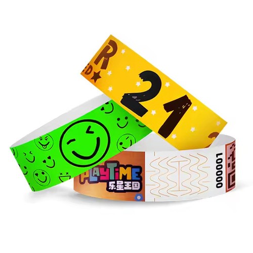 Access Control Ticket Disposable Paper Wristbands with logo Custom