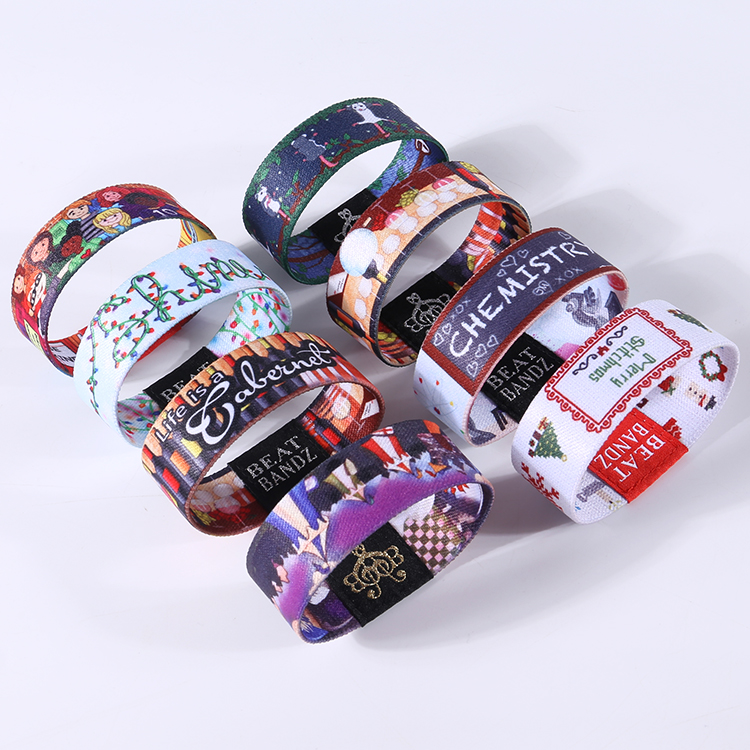 Factory Wholesale Polyester Stretch Custom wristbands Woven Label Fabric Sublimation Elastic wristbands