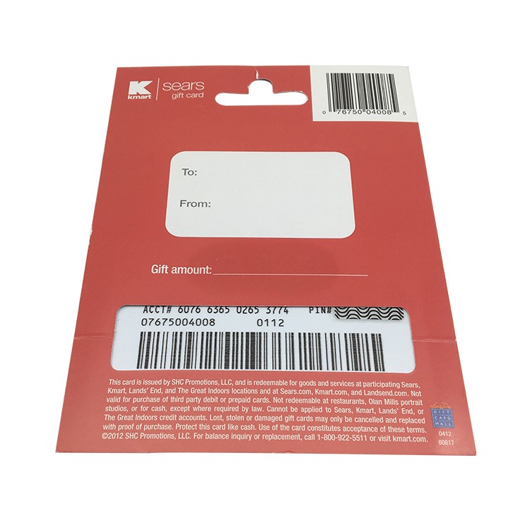 Plastic standard size gift business promotional card with customized paper backer/holder