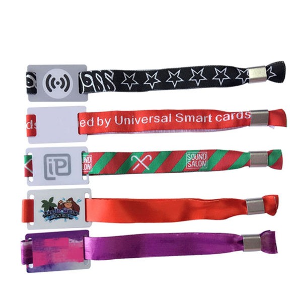 Custom Printing 13.56MHz Woven Fabric RFID Wristband NFC for Event Festival Tickets