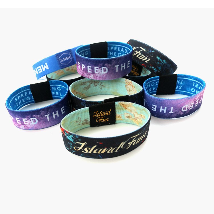 Factory Wholesale Polyester Stretch Custom wristbands Woven Label Fabric Sublimation Elastic wristbands