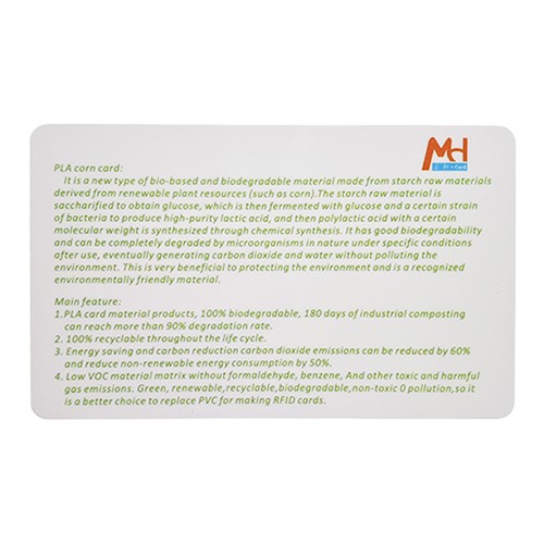 Eco-friendly PLA High Quality wholesale Blank White Card with FMR11F08 Chip Factory custom Printing