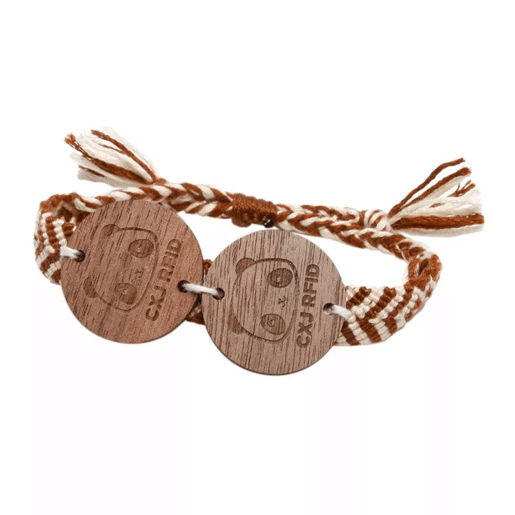Adjustable Fashion RFID Wooden Bracelet Custom logo Engrave Wood woven Handmade NFC Wristband