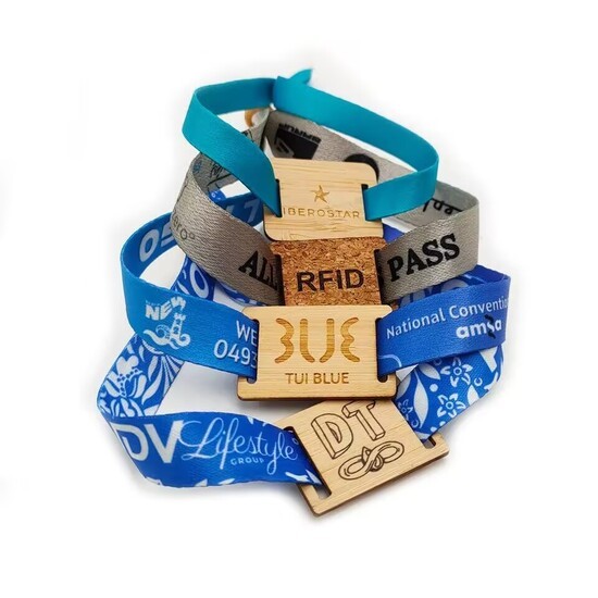 Custom Eco-friendly RFID Bamboo Fabric Wristbands with Bamboo Lock