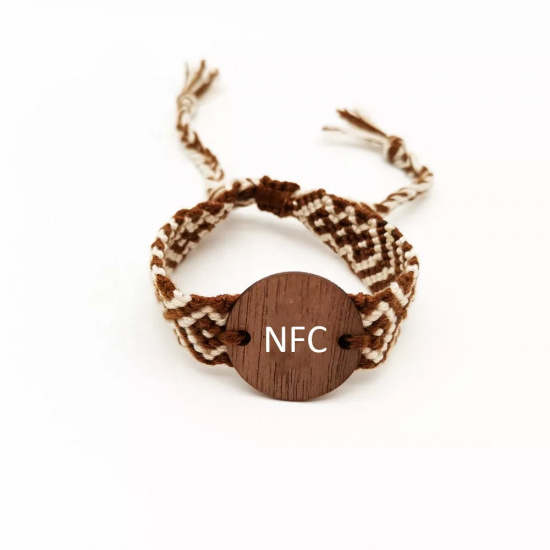 Custom logo Adjustable Fashion RFID Wooden Bracelet Engrave Wood woven Handmade NFC Wristband