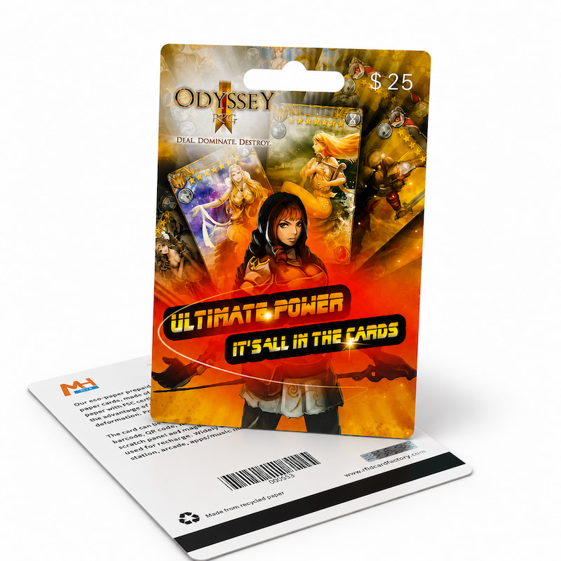 Bulk gaming gift cards with hanging slot for retail display and promotional use