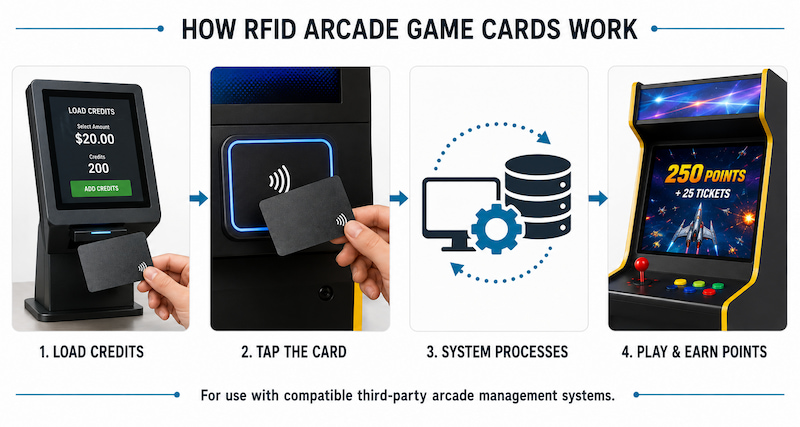 How RFID arcade game cards work with a compatible cashless arcade management system How RFID arcade game cards work with a compatible cashless arcade management system
