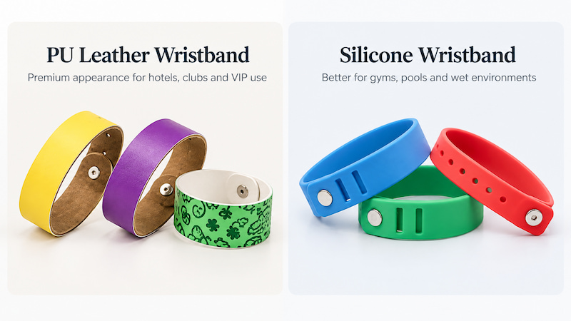 PU leather RFID wristband vs silicone RFID wristband comparison PU leather RFID wristband vs silicone RFID wristband comparison