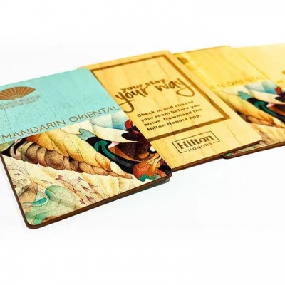 wooden hotel key card