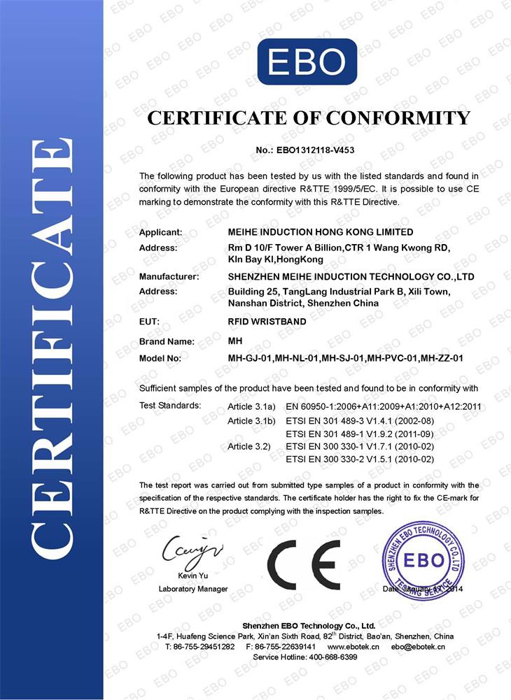 Wristband CE Certificate